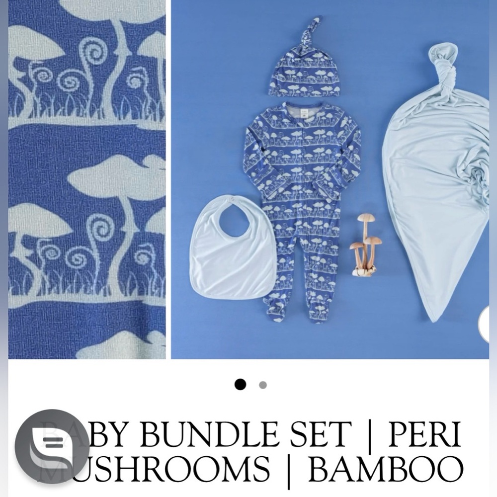 BABY BUNDLE SET PERI MUSHROOMS BAMBOO nature gender neutral blue snails 🐌 🍄